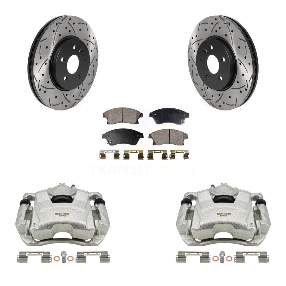 Front Disc Brake Coated Caliper Drilled Slotted Rotors And Ceramic Pads Kit For 2013-2014 Chevrolet Sonic RS KCD-100085T