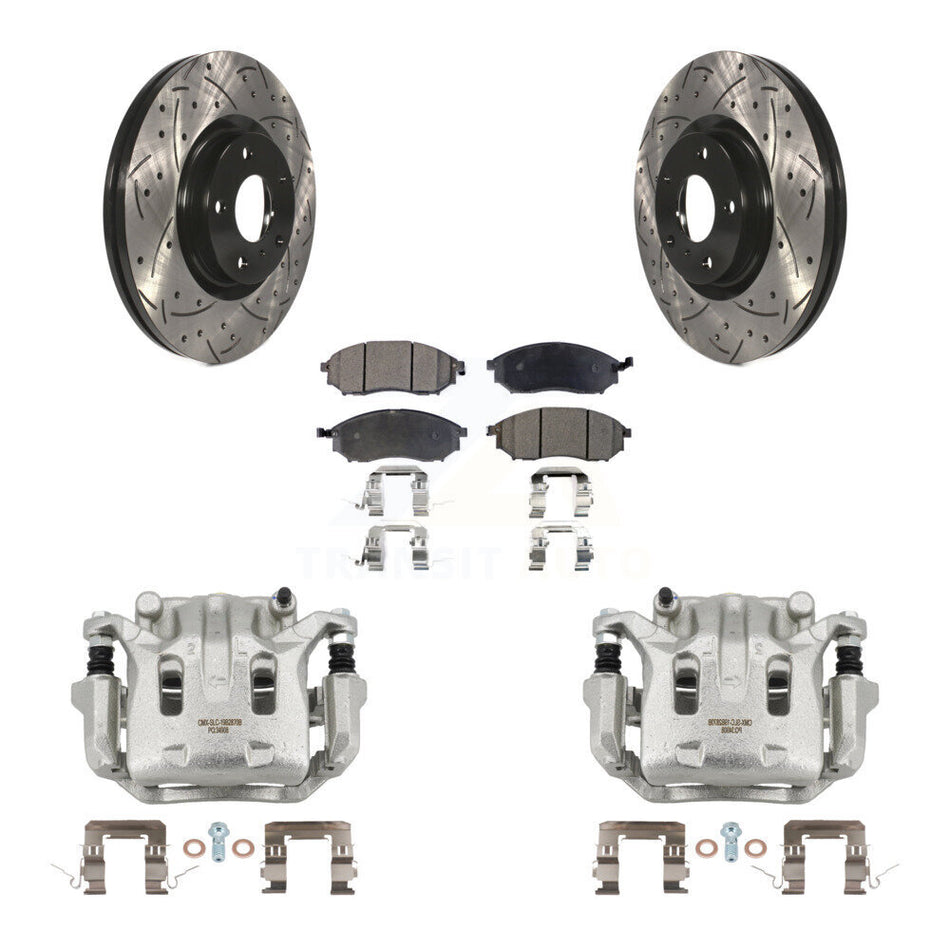 Front Brake Caliper Drill Slotted Rotor Semi-Metallic Pad Kit For INFINITI Nissan Murano KCD-100087P