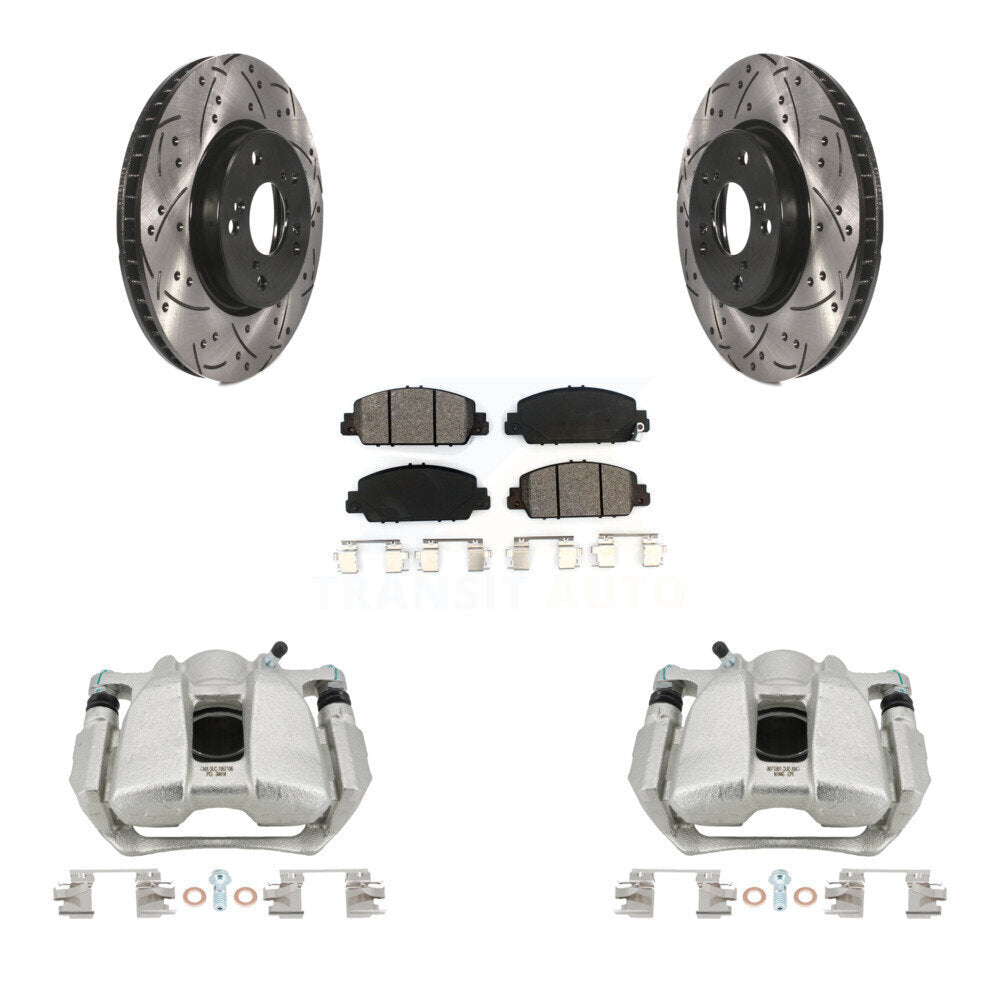 Front Disc Brake Coated Caliper Drill Slot Rotors Semi-Metallic Pad Kit For Honda Accord KCD-100087S