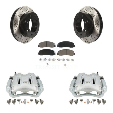 Front Disc Brake Coated Caliper Drilled Slotted Rotors And Ceramic Pads Kit For Ford F-250 Super Duty F-350 With Single Rear Wheels 4WD KCD-100088C by Transit Auto