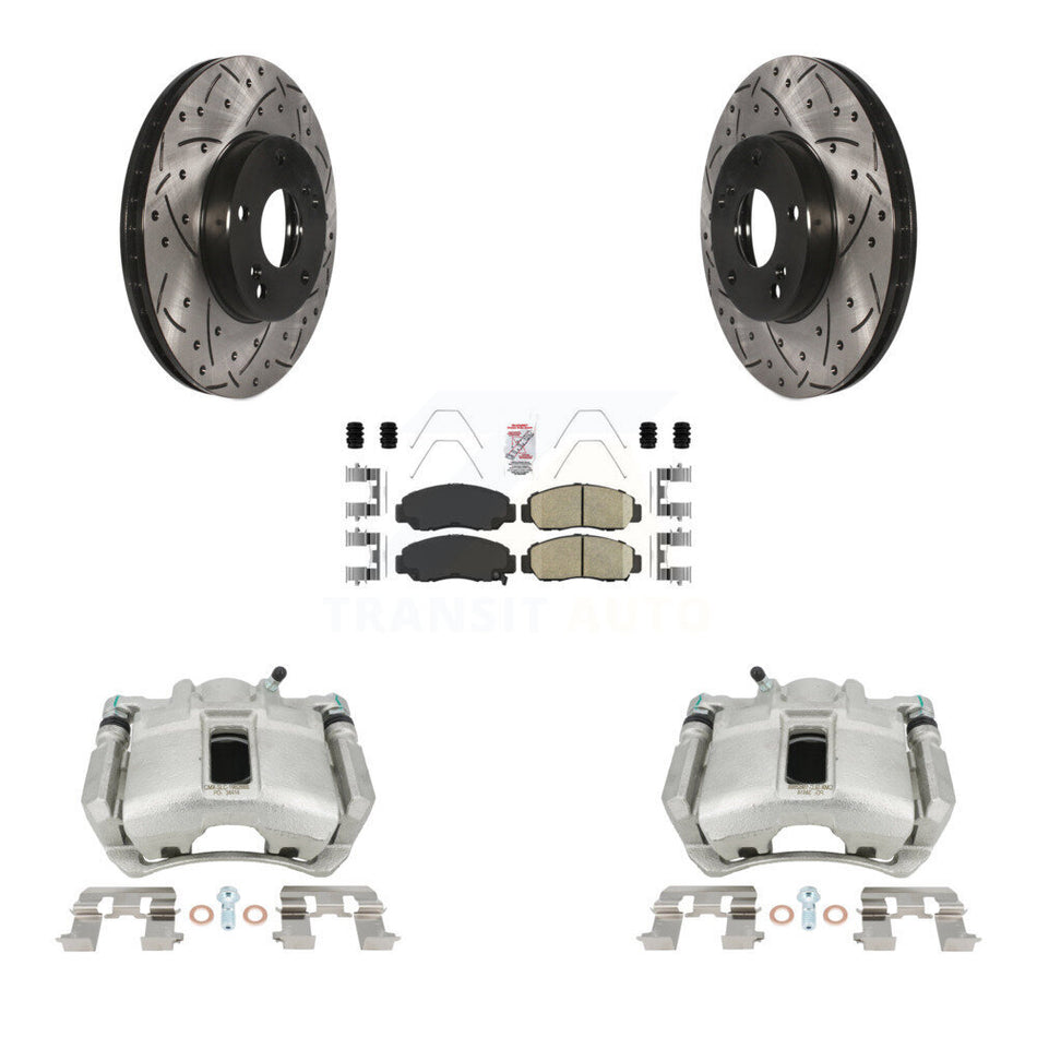 Front Disc Brake Coated Caliper Drilled Slotted Rotors And Ceramic Pads Kit For Honda Accord KCD-100088N