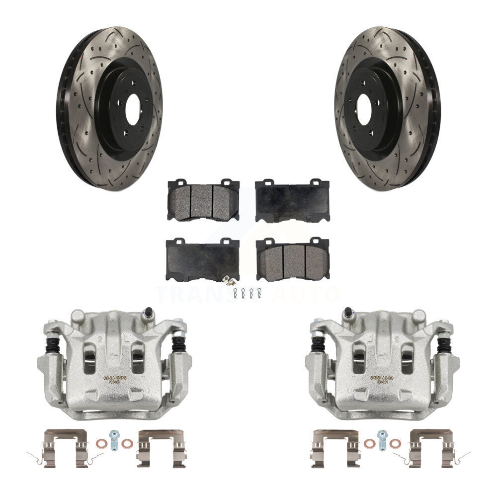 Front Brake Caliper Drill Slotted Rotor Semi-Metallic Pad Kit For 09-13 INFINITI G37 AWD KCD-100088P