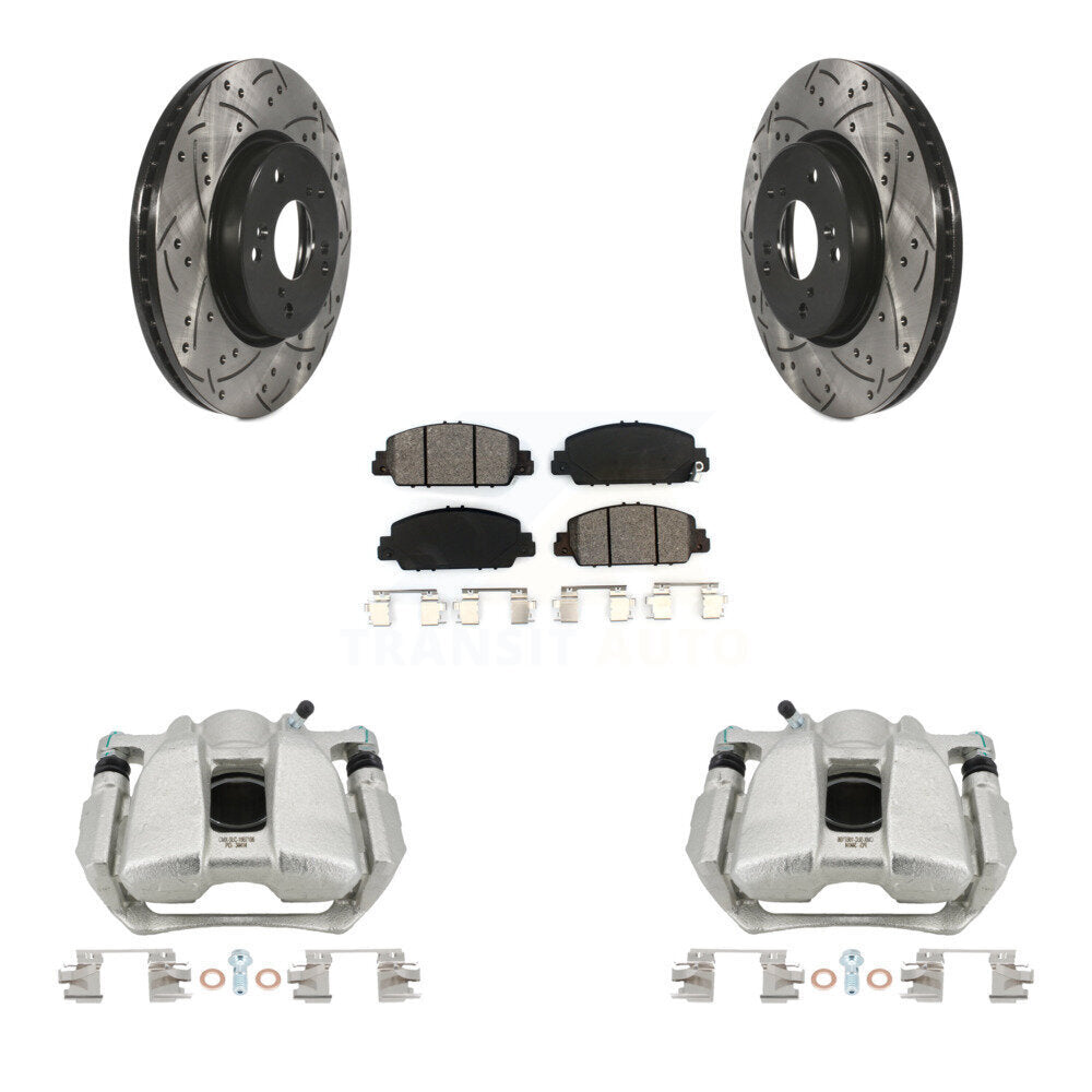 Front Brake Coated Caliper Drill Slot Rotors Semi-Metallic Pad Kit For Honda HR-V Accord KCD-100088S