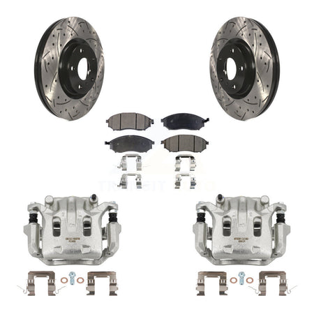 Front Brake Caliper Drill Slot Rotor Ceramic Pad Kit For INFINITI Nissan Murano G37 EX35 KCD-100088T