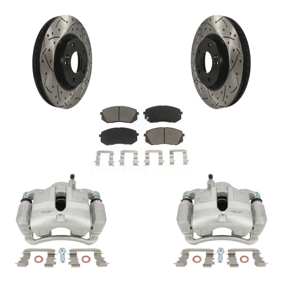 Front Disc Brake Coated Caliper Drilled Slotted Rotors And Ceramic Pads Kit For Hyundai Tucson Kia Sportage KCD-100089C