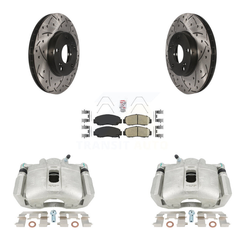 Front Disc Brake Coated Caliper Drilled Slotted Rotors And Ceramic Pads Kit For 2003-2004 Honda Accord Sedan with 3.0L Manual transmission KCD-100089N