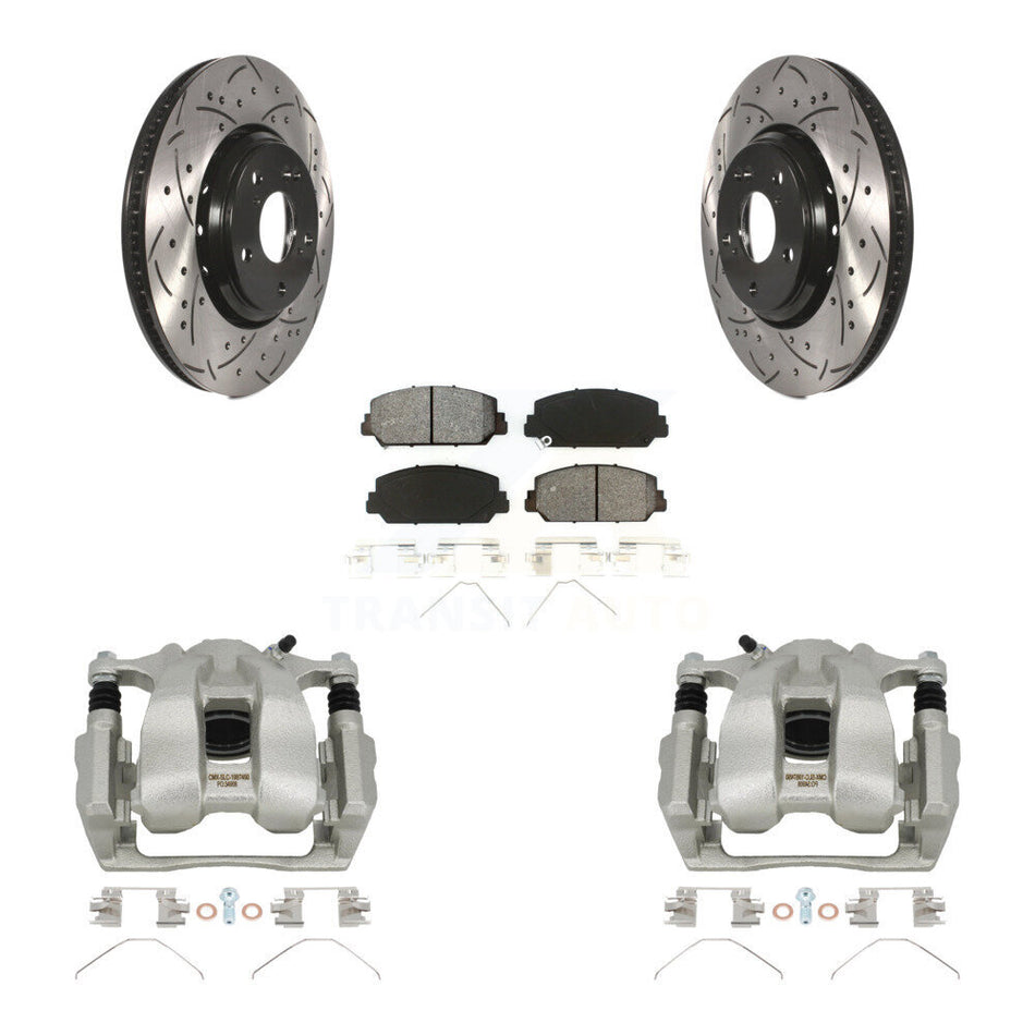 Front Disc Brake Coated Caliper Drilled Slotted Rotors And Semi-Metallic Pads Kit For Honda Accord Acura ILX KCD-100089S