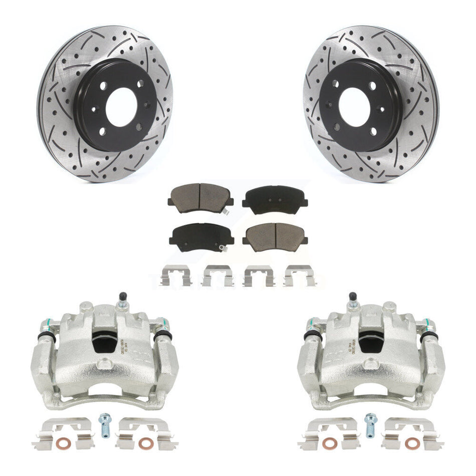 Front Disc Brake Coated Caliper Drilled Slotted Rotors And Ceramic Pads Kit For Hyundai Accent Kia Rio KCD-100090C
