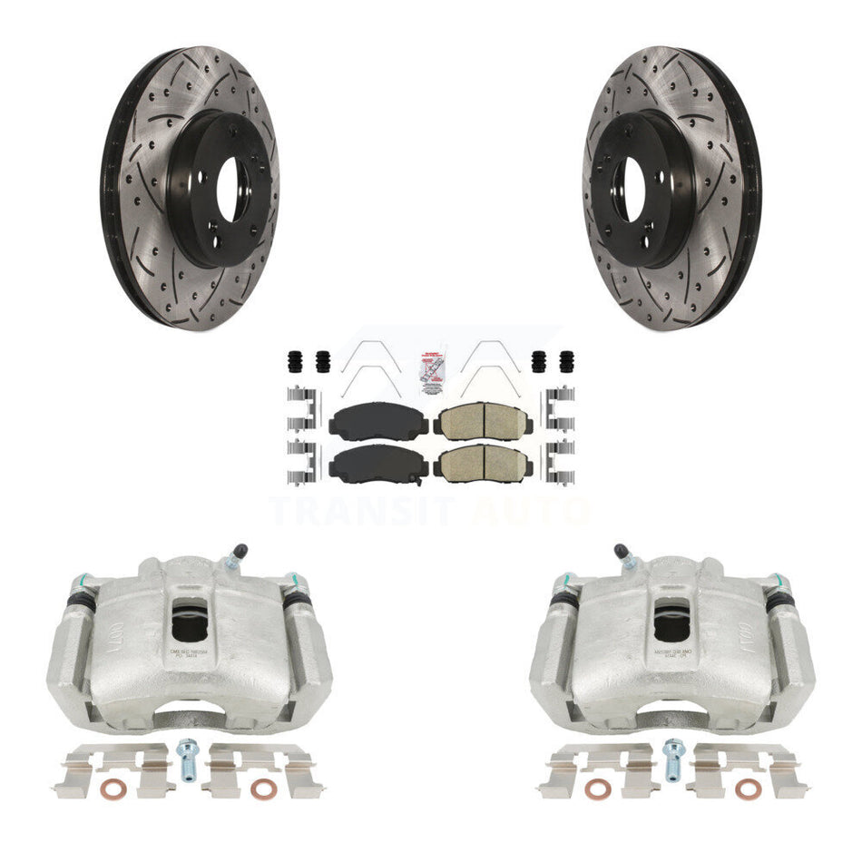 Front Disc Brake Coated Caliper Drilled Slotted Rotors And Ceramic Pads Kit For 2003-2004 Honda Accord Sedan with 3.0L Manual transmission KCD-100090N