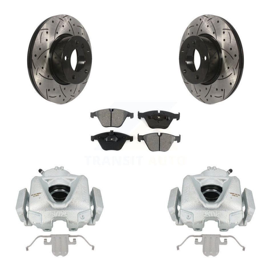 Front Disc Brake Coated Caliper Drilled Slotted Rotors And Semi-Metallic Pads Kit For BMW 328i xDrive X1 328xi 323i KCD-100090S