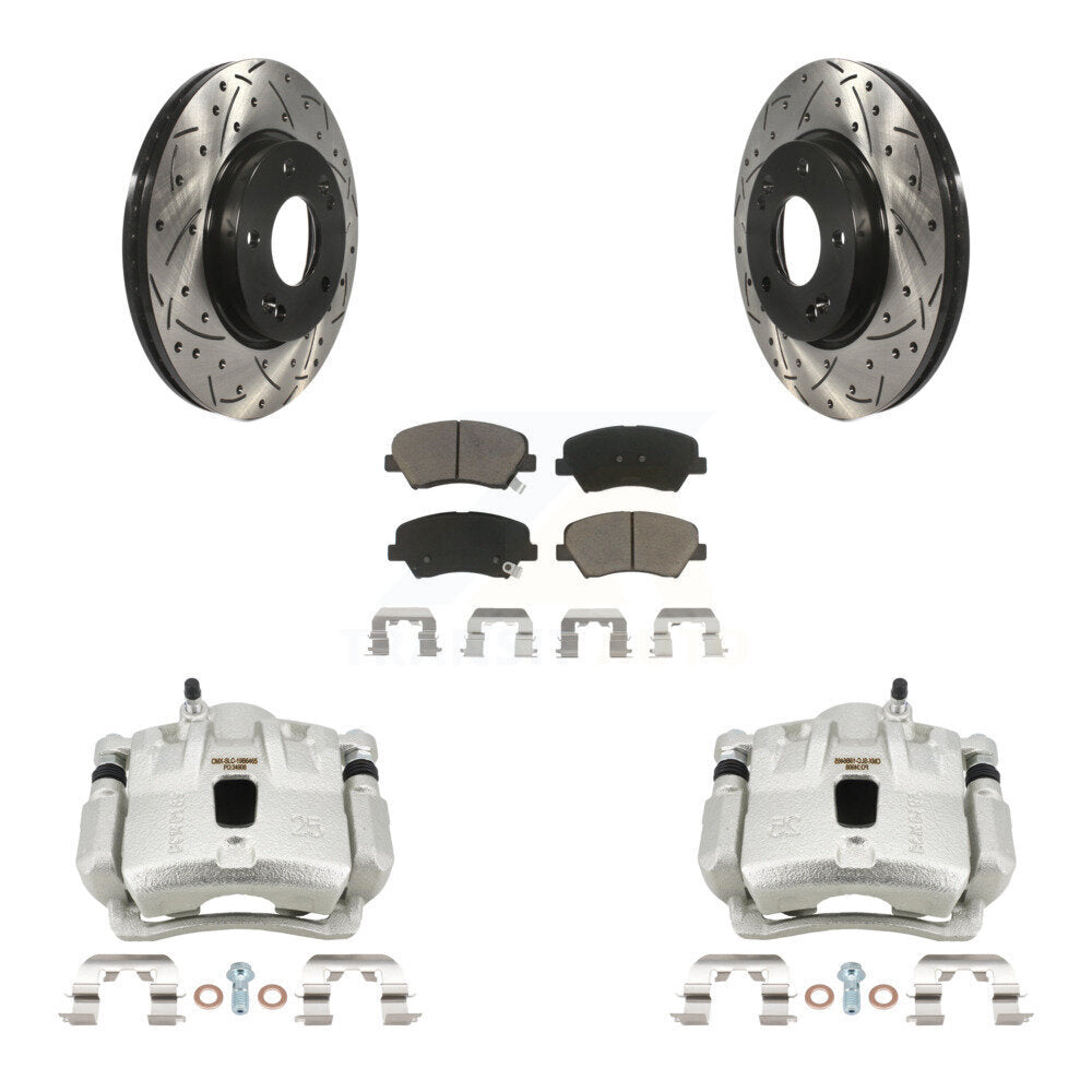 Front Brake Caliper Drill Slot Rotors Ceramic Pad Kit For 2011-2012 Hyundai Elantra 1.8L KCD-100091C