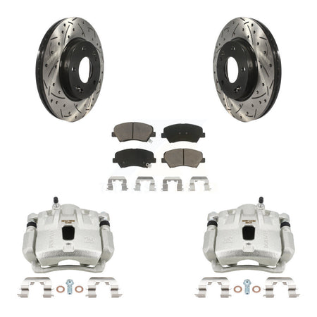 Front Brake Caliper Drill Slot Rotors Ceramic Pad Kit For 2011-2012 Hyundai Elantra 1.8L KCD-100091C