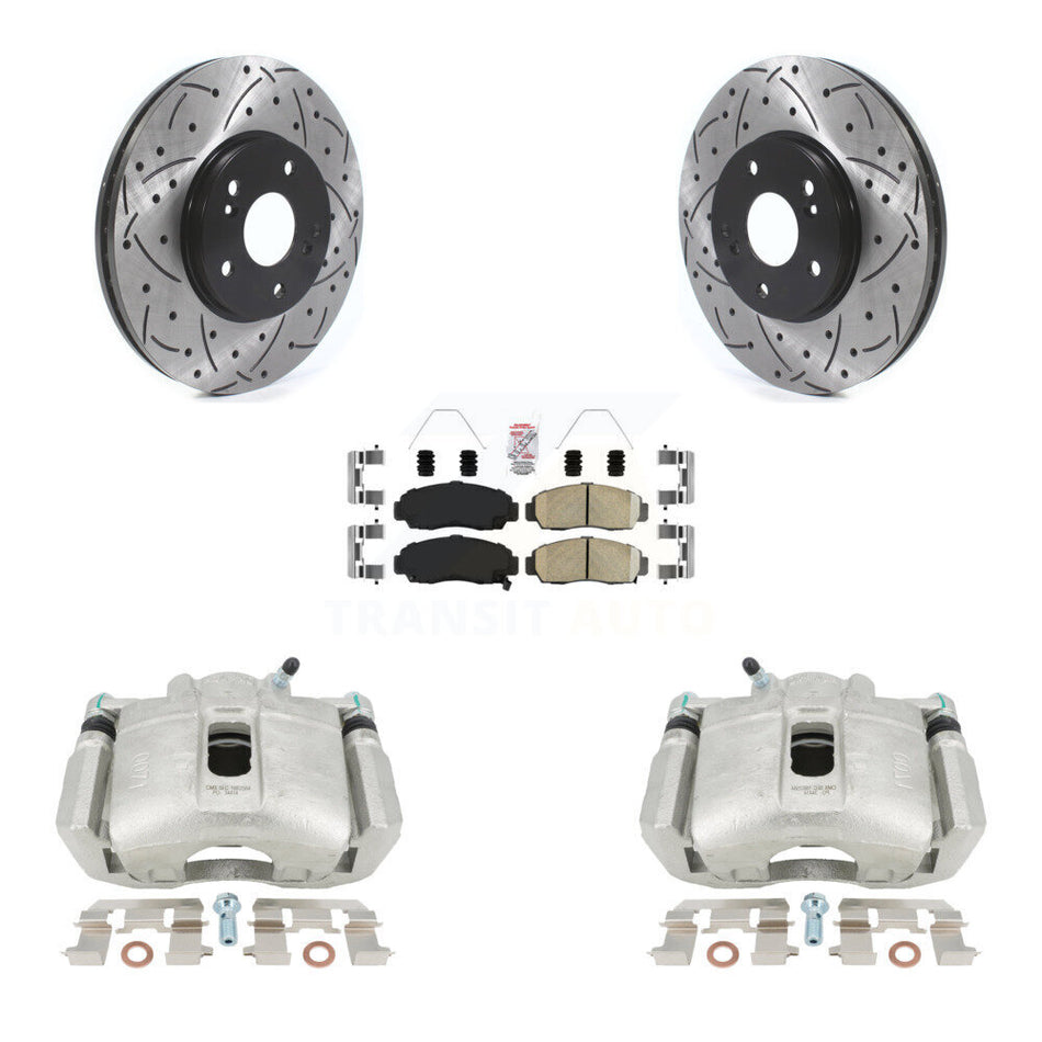 Front Disc Brake Coated Caliper Drilled Slotted Rotors And Ceramic Pads Kit For Honda Accord Acura TL TSX CL KCD-100091N