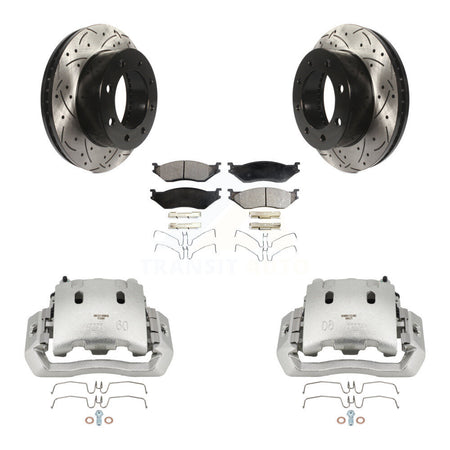 Front Brake Caliper Drill Slotted Rotors Semi-Metallic Pad Kit For Ford F-450 Super Duty KCD-100091P