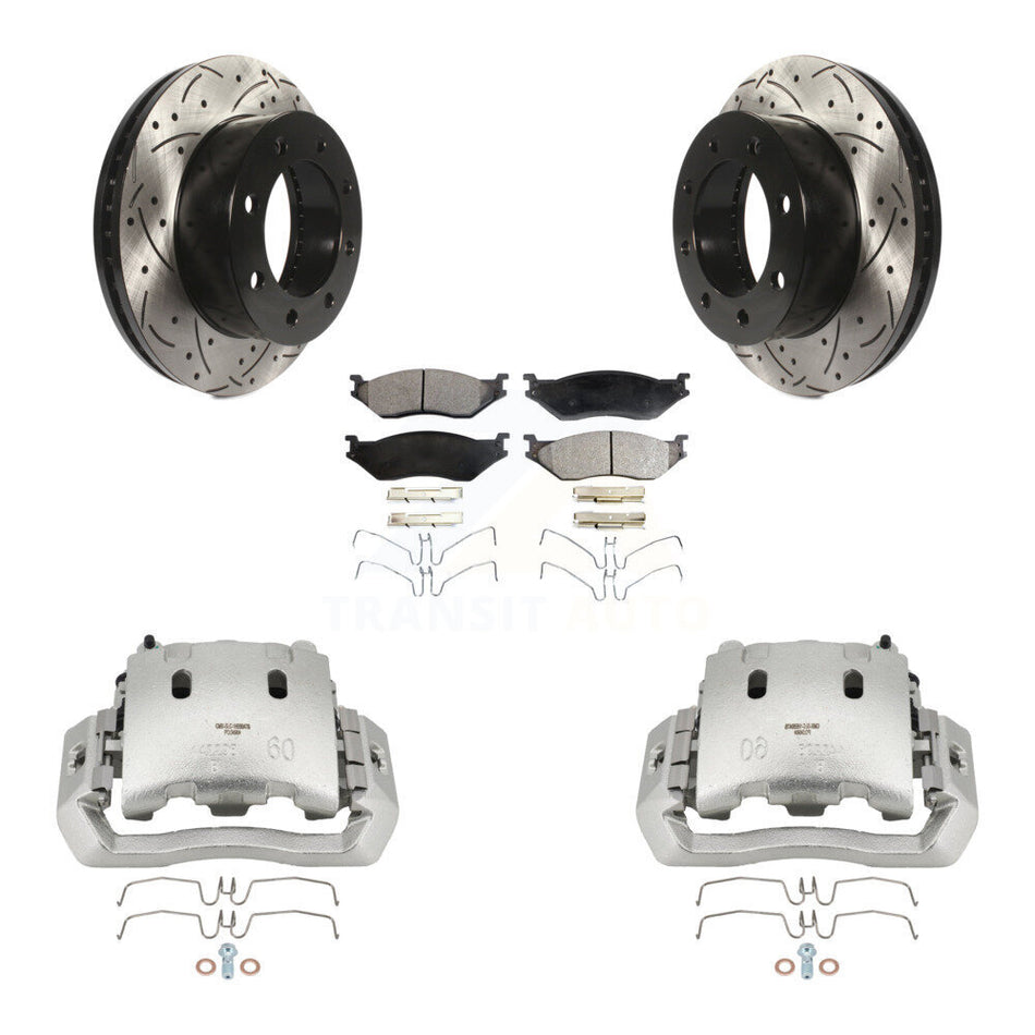 Front Brake Caliper Drill Slotted Rotors Semi-Metallic Pad Kit For Ford F-450 Super Duty KCD-100091P