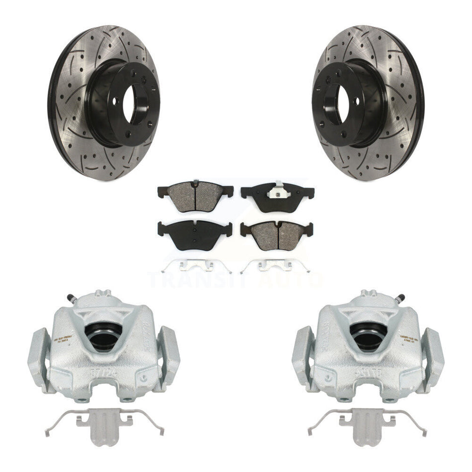 Front Disc Brake Coated Caliper Drilled Slotted Rotors And Semi-Metallic Pads Kit For 2008 BMW 328xi To 08 07 KCD-100091S