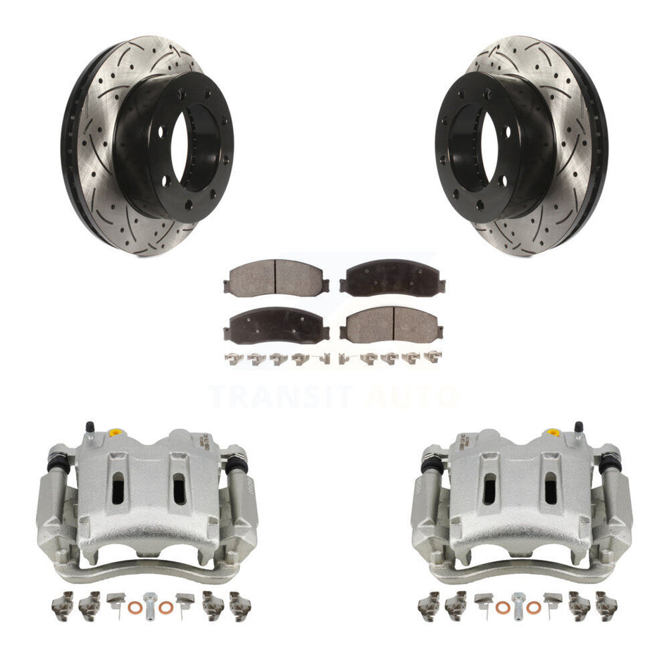 Front Disc Brake Coated Caliper Drilled Slotted Rotors And Ceramic Pads Kit For Ford F-250 Super Duty F-350 With Single Rear Wheels 4WD KCD-100091T