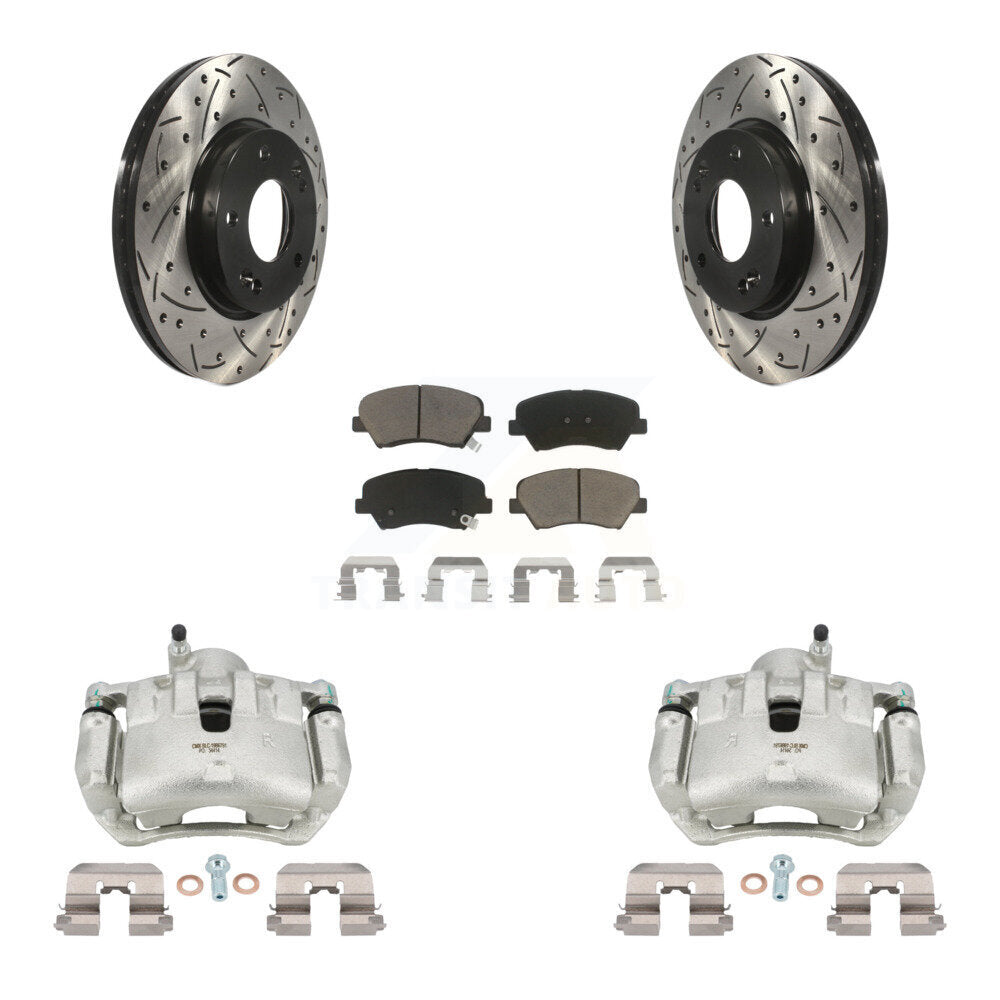 Front Brake Coated Caliper Drill Slotted Rotor Ceramic Pad Kit For 2012 Hyundai Veloster KCD-100092C