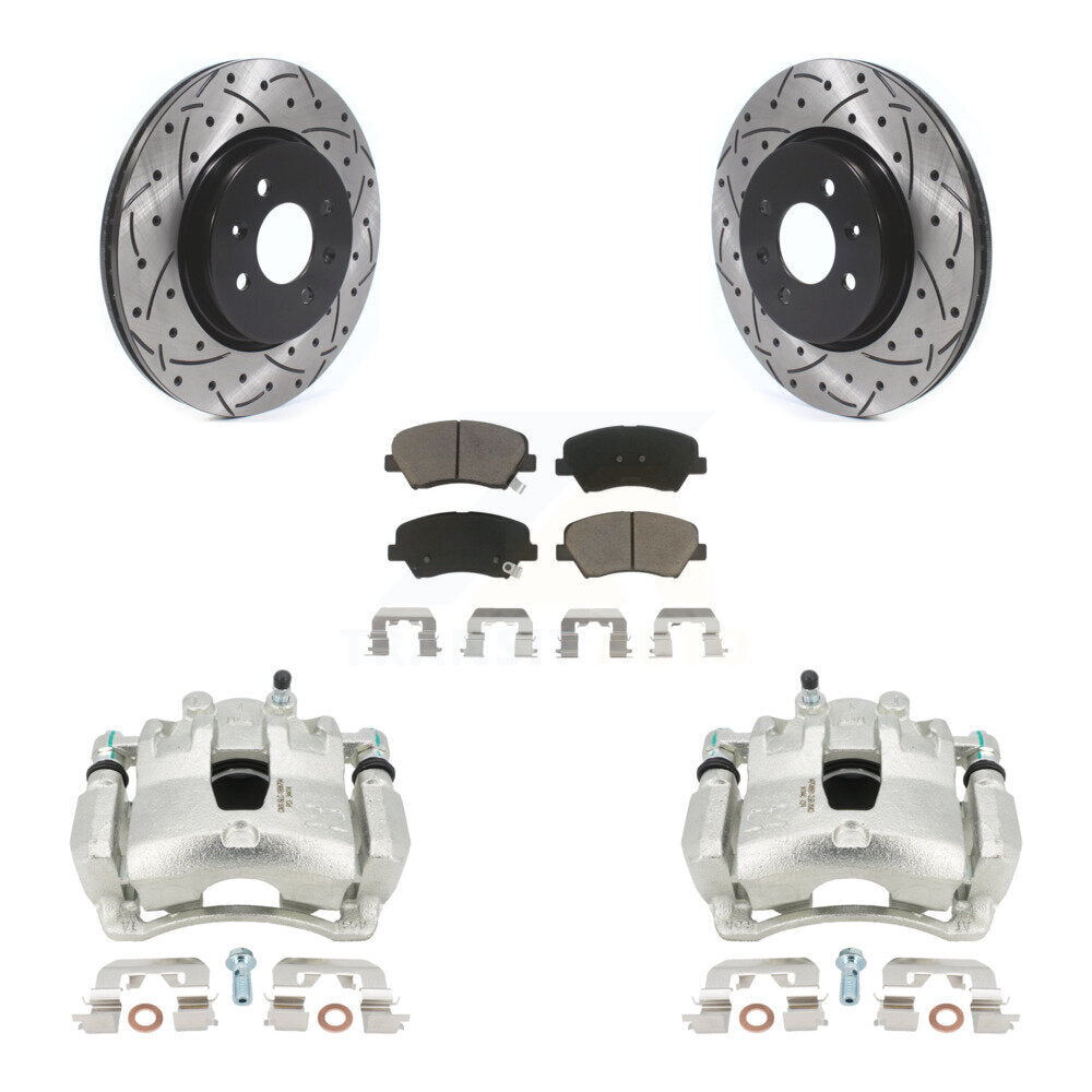 Front Disc Brake Coated Caliper Drilled Slotted Rotors And Ceramic Pads Kit For Kia Rio KCD-100093C by Transit Auto