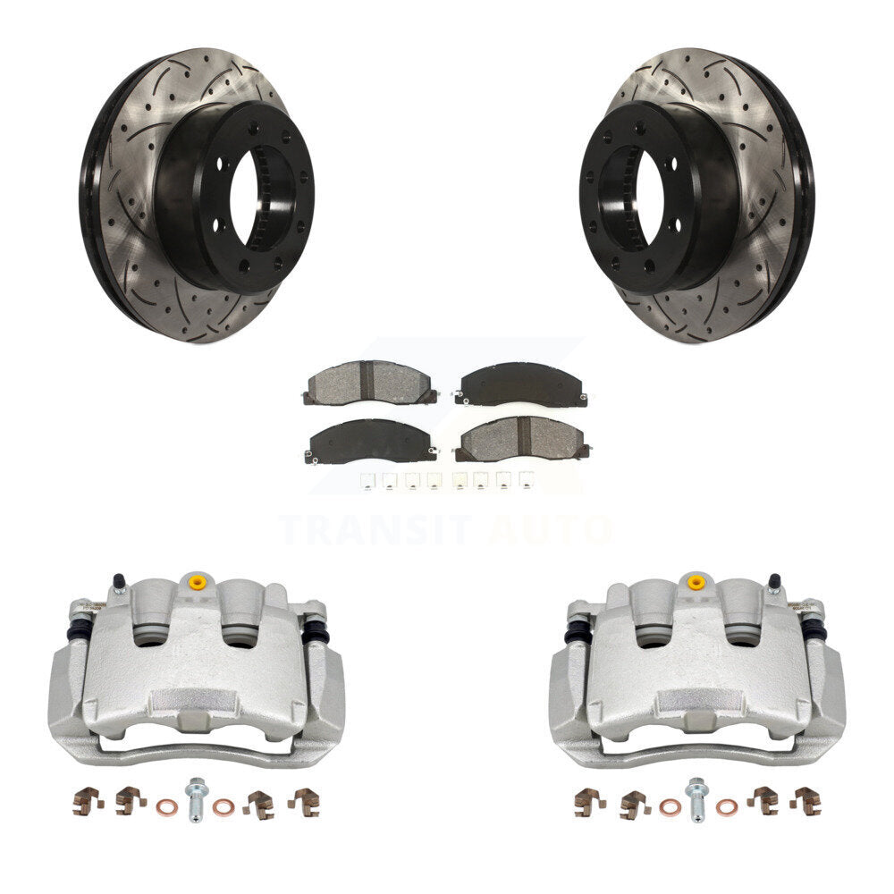 Front Disc Brake Coated Caliper Drilled Slotted Rotor Semi-Metallic Pad Kit For Ram 1500 KCD-100093S