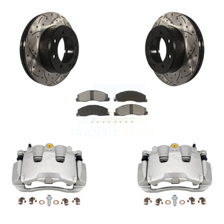 Front Disc Brake Coated Caliper Drilled Slotted Rotor Semi-Metallic Pad Kit For Ram 1500 KCD-100093S