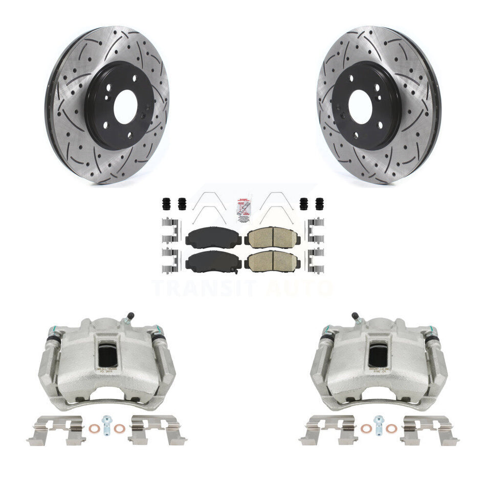 Front Disc Brake Coated Caliper Drilled Slotted Rotors And Ceramic Pads Kit For Honda Accord KCD-100094N