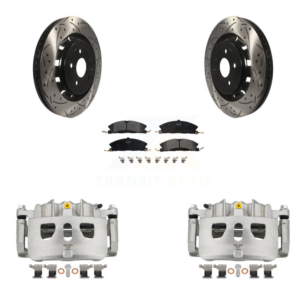 Front Brake Caliper Drill Slot Rotor Semi-Metallic Pad Kit For Ford Explorer Flex Taurus KCD-100094P