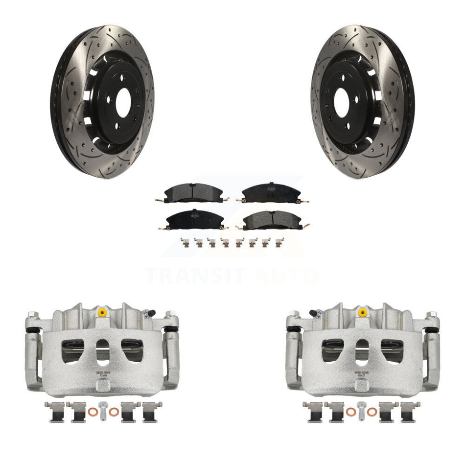 Front Brake Caliper Drill Slot Rotor Semi-Metallic Pad Kit For Ford Explorer Flex Taurus KCD-100094P