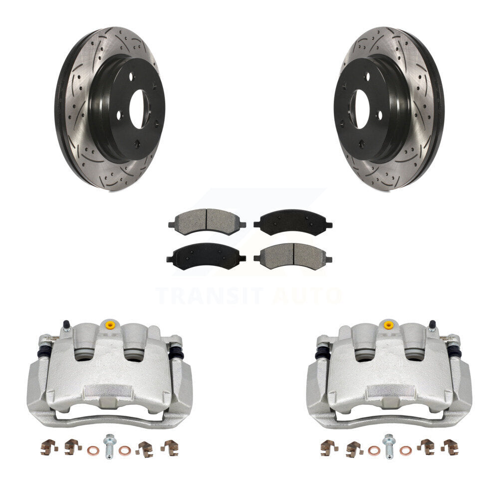 Front Brake Caliper Drill Slotted Rotor Semi-Metallic Pad Kit For Ram 1500 Classic Dodge KCD-100094S