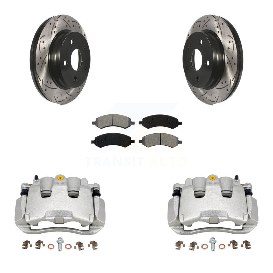 Front Brake Caliper Drill Slotted Rotor Semi-Metallic Pad Kit For Ram 1500 Classic Dodge KCD-100094S