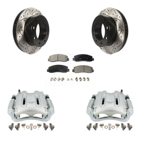 Front Disc Brake Coated Caliper Drilled Slotted Rotors And Ceramic Pads Kit For Ford F-250 Super Duty F-350 KCD-100094T by Transit Auto