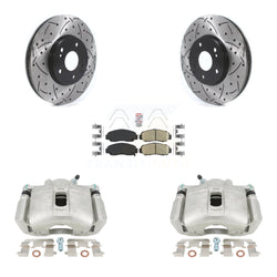 Front Disc Brake Coated Caliper Drilled Slotted Rotors And Ceramic Pads Kit For 2005-2007 Honda Accord Sedan with 3.0L GAS engine Manual transmission KCD-100095N