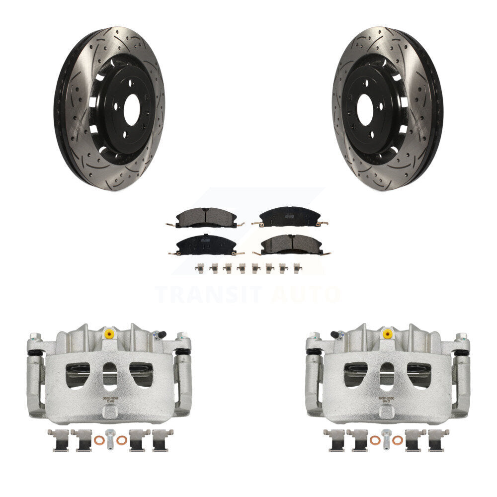 Front Brake Caliper Drill Slot Rotor Ceramic Pad Kit For Ford Explorer Flex Taurus Sedan KCD-100095T