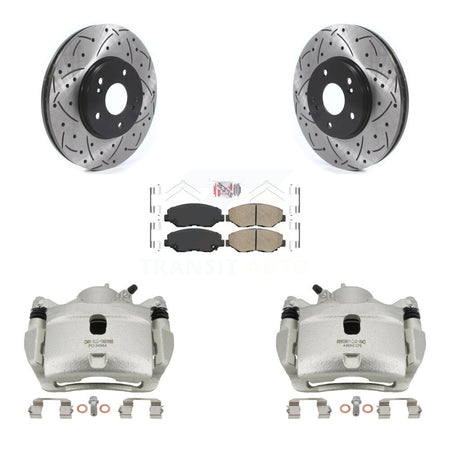 Front Disc Brake Coated Caliper Drilled Slotted Rotor & Ceramic Pad Kit For Honda Accord KCD-100097N