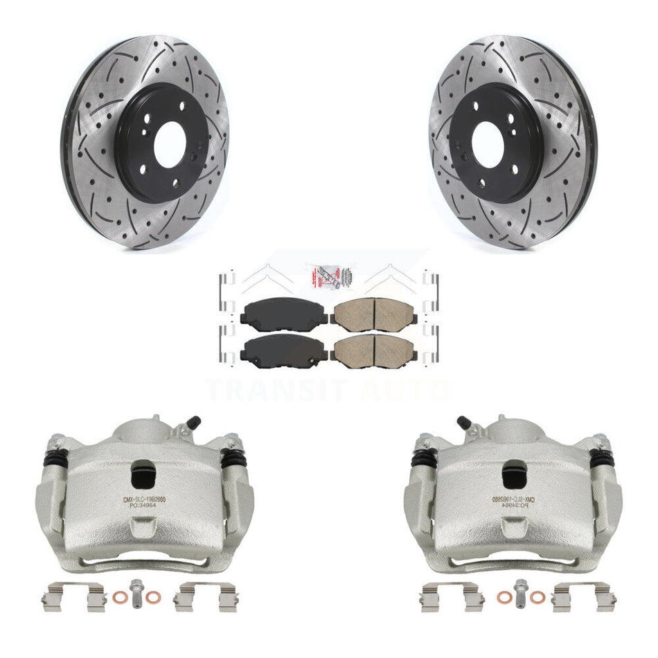 Front Disc Brake Coated Caliper Drilled Slotted Rotor & Ceramic Pad Kit For Honda Accord KCD-100097N