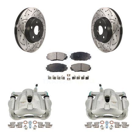 Front Disc Brake Coated Caliper Drilled Slotted Rotors And Semi-Metallic Pads Kit For Toyota Corolla Scion xD Matrix Pontiac Vibe KCD-100097P by Transit Auto