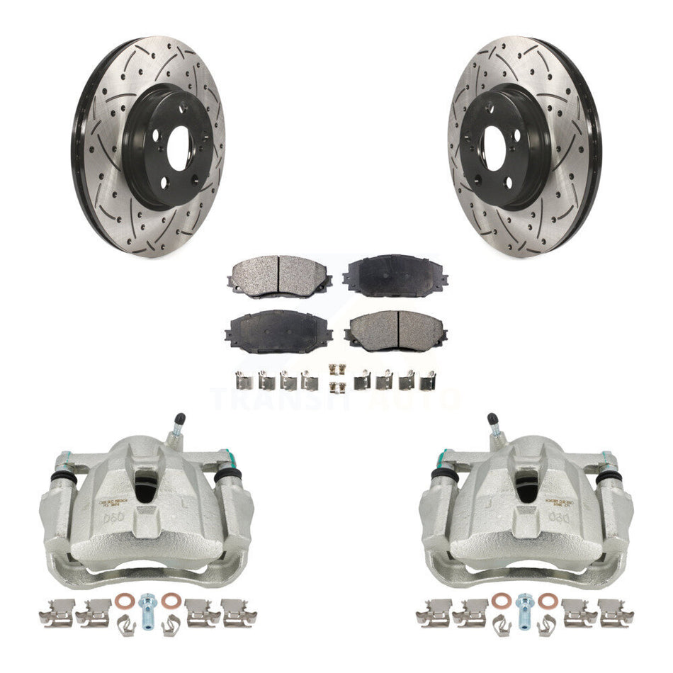 Front Disc Brake Coated Caliper Drilled Slotted Rotors And Semi-Metallic Pads Kit For Toyota Corolla Scion xD Matrix Pontiac Vibe KCD-100097P