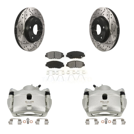 Front Disc Brake Coated Caliper Drilled Slot Rotor Semi-Metallic Pad Kit For Honda Civic KCD-100097S
