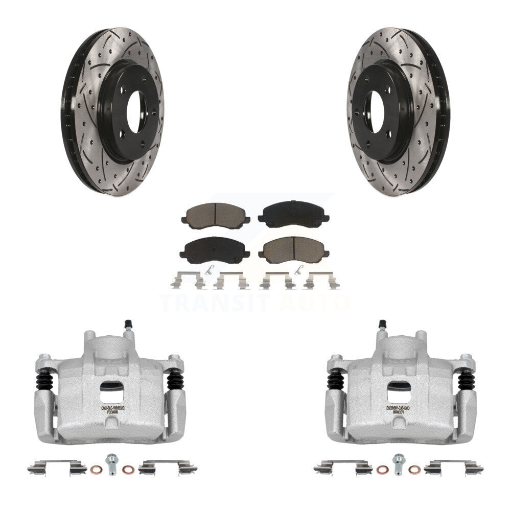 Front Disc Brake Coated Caliper Drilled Slot Rotor Ceramic Pad Kit For Mitsubishi Lancer KCD-100098C