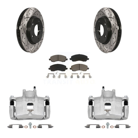 Front Disc Brake Coated Caliper Drilled Slot Rotor Ceramic Pad Kit For Mitsubishi Lancer KCD-100098C