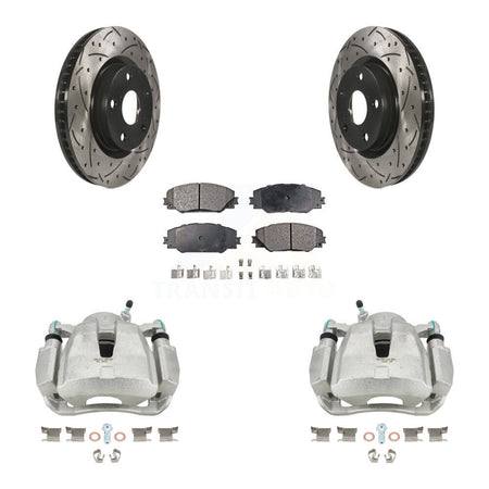 Front Disc Brake Coated Caliper Drilled Slotted Rotors And Semi-Metallic Pads Kit For Toyota RAV4 Scion tC Matrix Pontiac Vibe Corolla iM Mirai KCD-100098P by Transit Auto