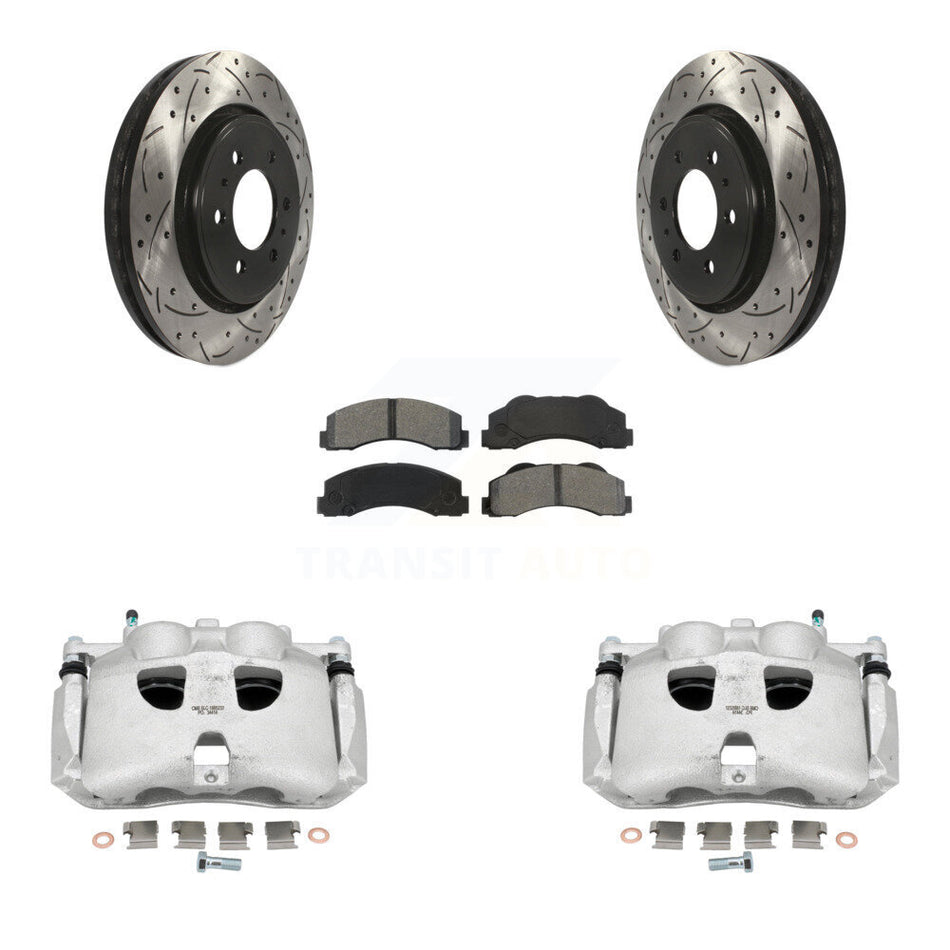 Front Disc Brake Coated Caliper Drilled Slotted Rotors And Semi-Metallic Pads Kit For Ford F-150 Expedition Lincoln Navigator KCD-100098S