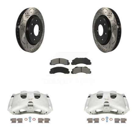 Front Disc Brake Coated Caliper Drilled Slotted Rotors And Semi-Metallic Pads Kit For 2012-2014 Ford F-150 With 7 Lug Wheels KCD-100099S by Transit Auto