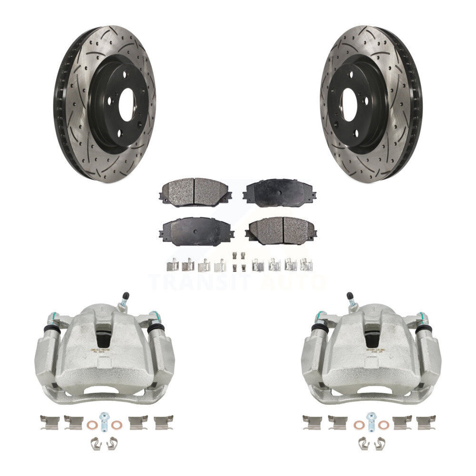 Front Disc Brake Coated Caliper Drilled Slotted Rotors And Ceramic Pads Kit For Toyota RAV4 Scion tC Matrix Pontiac Vibe Corolla iM Mirai KCD-100099T