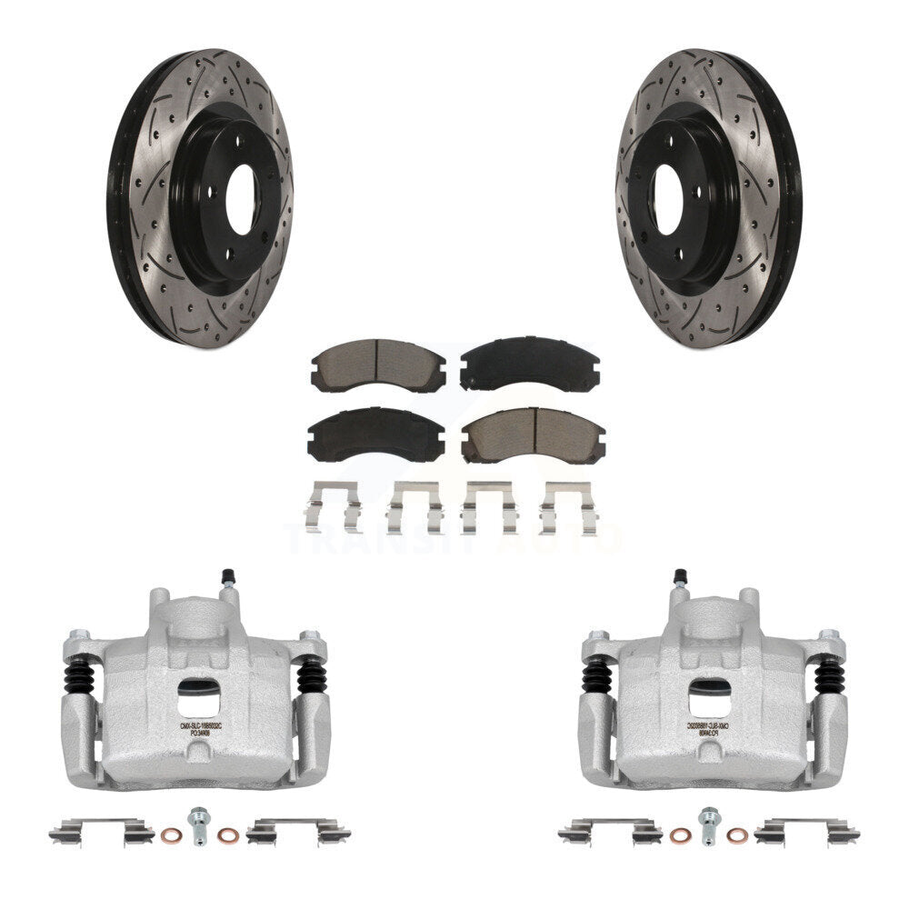 Front Disc Brake Coated Caliper Drilled Slot Rotor Ceramic Pad Kit For Mitsubishi Lancer KCD-100100C
