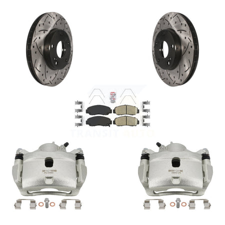 Front Brake Coated Caliper Drilled Slot Rotor Ceramic Pad Kit For 2007 Honda Accord 2.4L KCD-100100N