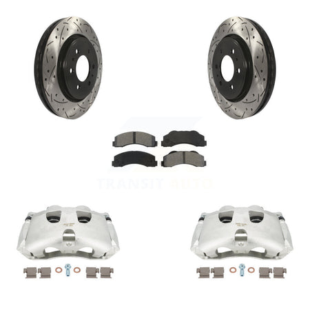 Front Disc Brake Coated Caliper Drilled Slotted Rotors And Semi-Metallic Pads Kit For Ford F-150 KCD-100100S by Transit Auto