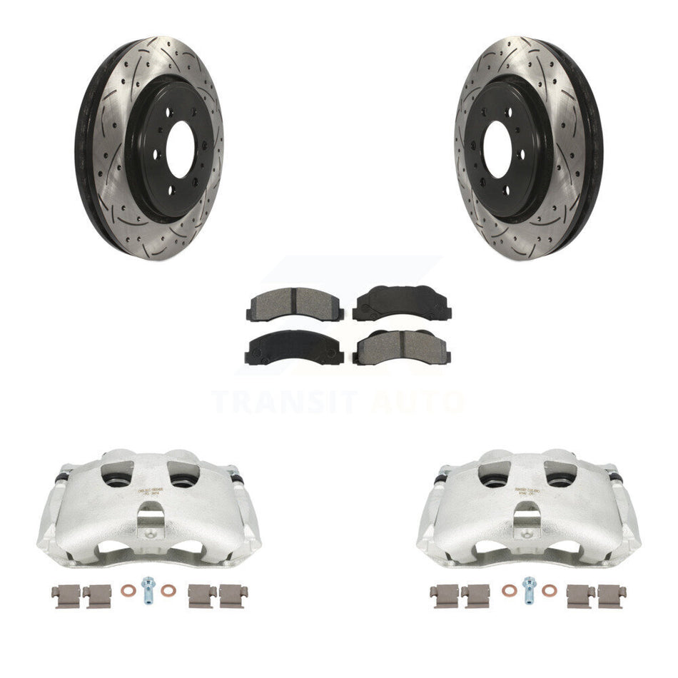 Front Disc Brake Coated Caliper Drilled Slotted Rotors And Semi-Metallic Pads Kit For Ford F-150 KCD-100100S by Transit Auto