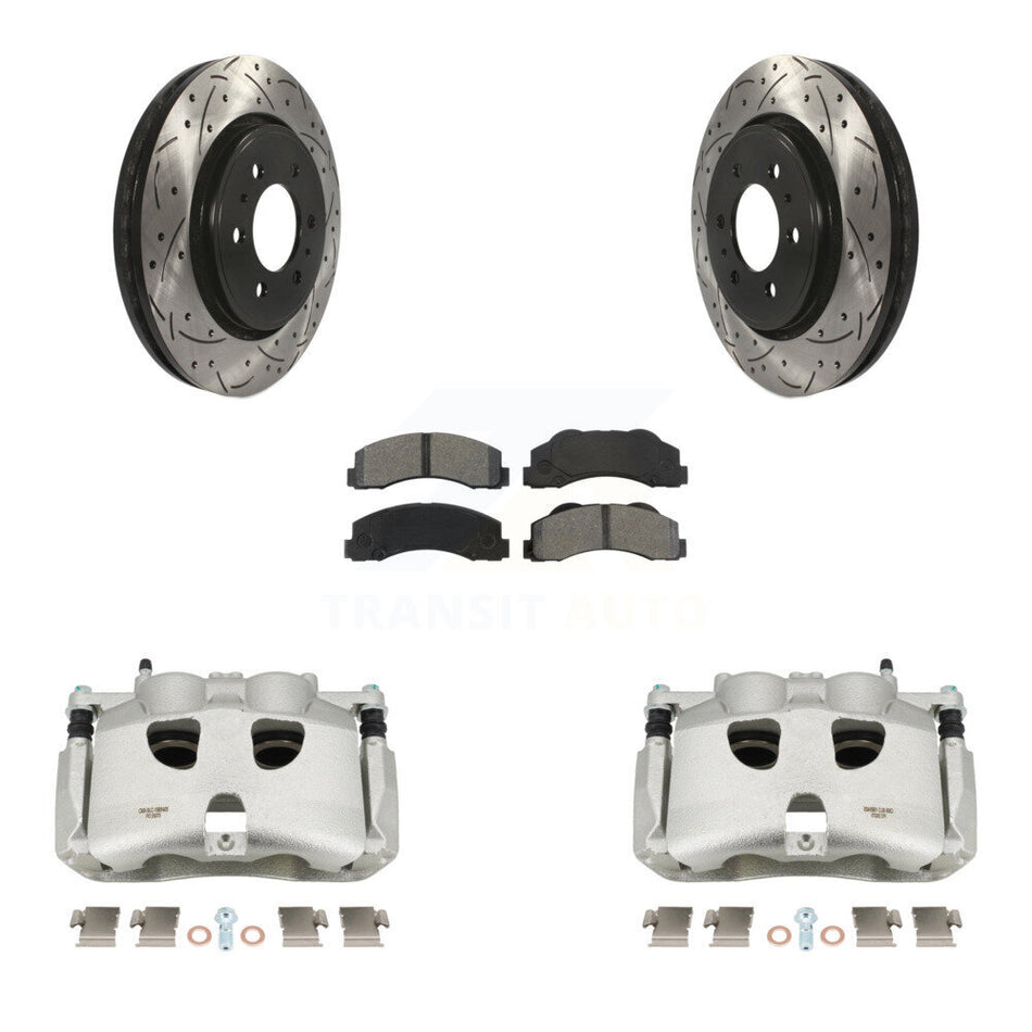 Front Disc Brake Coated Caliper Drilled Slotted Rotors And Semi-Metallic Pads Kit For Ford F-150 KCD-100100S