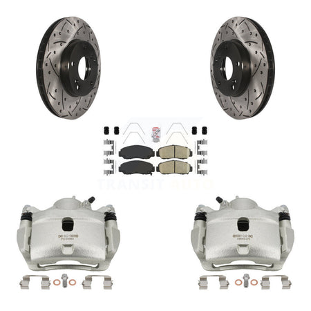 Front Brake Coated Caliper Drilled Slot Rotor Ceramic Pad Kit For 2007 Honda Accord 2.4L KCD-100101N